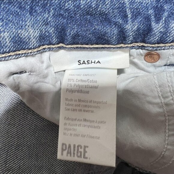PAIGE Sasha Wide Leg Jeans Womens 25 Khristen Distressed Wash Blue High Rise - Picture 9 of 16